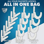 Heavy Duty Plastic L-Hooks and J-Hooks for Garage Shelving, Compatible with Keyhole Slots, UV-Resistant, 40 lbs Load Capacity (15, White L-Hook and J-Hook Assortment)