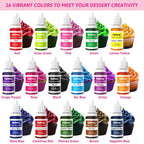 Food Coloring Liquid - 16 Colors Vibrant Food Coloring Set, Upgraded Tasteless Food Grade Food Dye for Cake Decorating, Baking, Cookies, Icing, Slime, Easter Egg, Fondant and DIY Crafts - 10ml Bottles