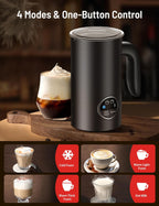 Milk Frother, Airyoyo 4-in-1 Milk Frother with Stand, Electric Milk Frother and Steamer Hot& Cold Foam Temperature Control, Auto Shut-Off Frother for Coffee Latte