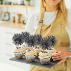 40 PCS Black Foil Firework Cupcake Toppers Sparkle Tinsel Cupcakae Picks Sparkler Fireworks Party Decorations Cocktail Fruit Toothpick for Birthday Wedding Graduation Party Decorations Supplies