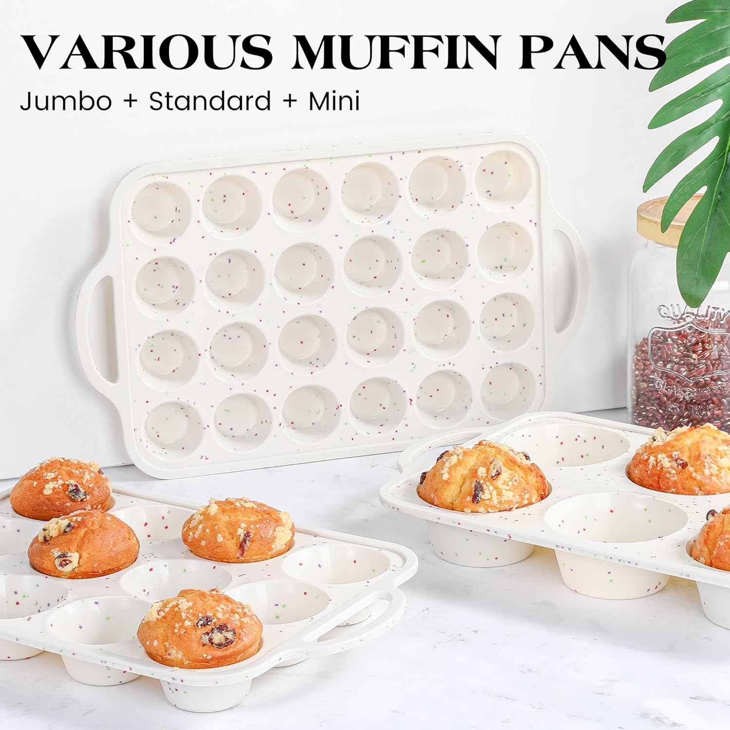 1 Pc Jumbo Muffin Pan with Metal Frame, Nonstick 6 Cup Extra Large Cupcake Pan for Baking, Silicone Deep Muffin Tray for Egg Bites (Cream)