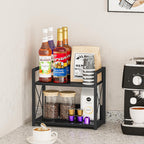 Giikin Kitchen Counter Shelf, 2 Tier Kitchen Spice Rack Organizer for Countertop, Wood Coffee Bar Organizer for Home (Black, S)