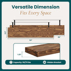 24'' Pine Wood Floating Shelves for Wall- Set of 2 - Rustic Wall Mounted Wooden Shelf for Stylish Home Décor (Light Walnut, 24x6.5x1.25), 2pcs