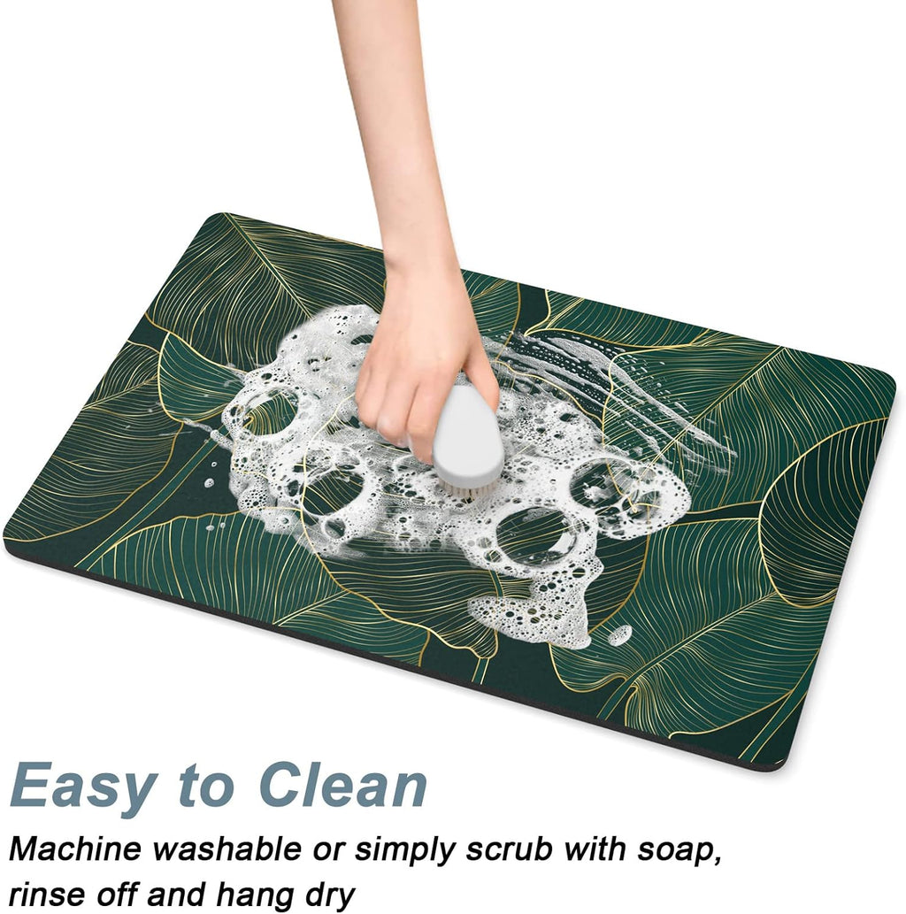 Rnivvi Coffee Mat, 16" x 24" Cute Tropical Theme Coffee Bar Mats for Espresso Machine Station Accessories and Organizer, Hide Stain Rubber Backed Absorbent Dish Drying Pad for Kitchen Counter, Palm