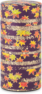 NOREN Japanese Tea Canister Tin (Yuzen Washi Paper - Autumn leaves/Purple), 7.06oz Size/Made in JAPAN
