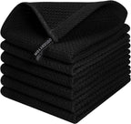 Kitinjoy 100% Cotton Kitchen Dish Cloths, 6 Pack Waffle Weave Dish Towels Ultra Soft Absorbent Quick Drying Dish Rags, 12 X 12 Inches, Black