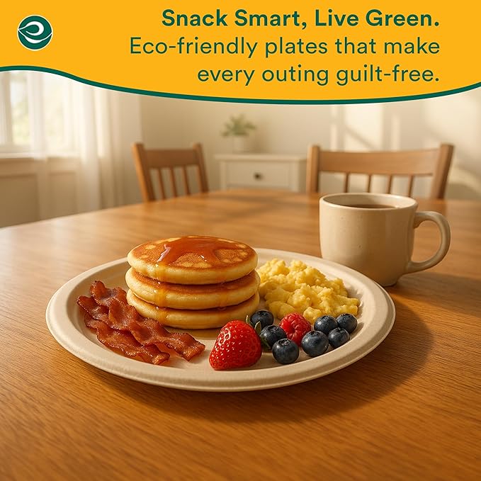 ECO SOUL Compostable 9 Inch(200-Pack) Biodegradable Heavy-Duty Disposable Eco-Friendly Paper Plates for Christmas Dinner & Parties, Wedding, Event