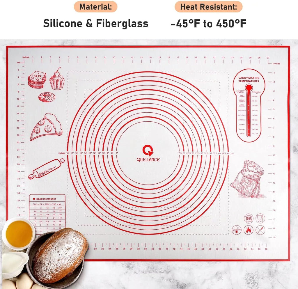 Extra Large Silicone Pastry Mat, Baking Mat with Measurement for Fondant, Rolling Dough, Pie Crust, Pizza and Cookies, Counter Mat/Kneading Matts, Red, 24" x 32"