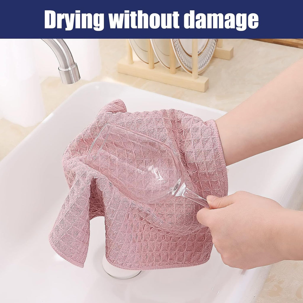 Homaxy Microfiber Waffle Weave Kitchen Dish Cloths, 12 x 12 Inch Ultra Absorbent and Solid Color Dish Towels for Kitchen Fast Drying Dishcloth for Washing Dishes, 8 Pack, Pink