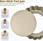 Mini Tart Pan 12PCS, 4 Inch Tart Pan Removable Bottom Non-Stick Tin, 0.9 Inches High Suitable for DIY Making Small Tarts at Home. Champagne Gold Appearance.