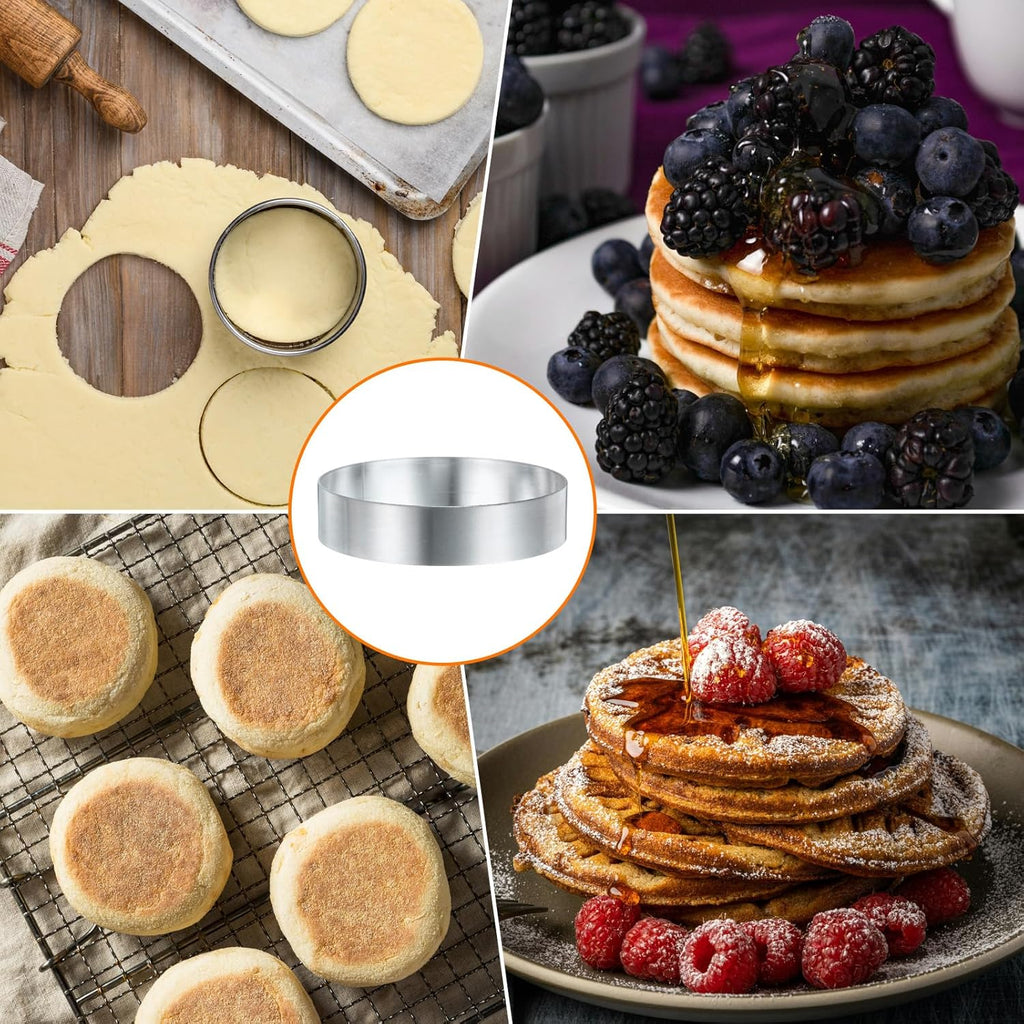 HARFINGTON Round Cake Ring 3.15 x 1 Inch Seamless Stainless Steel Pastry Mousse Dessert Ring Mirror Coating for Baking Cooking English Muffins Crumpet Making Tool
