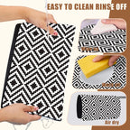 Dish Drying Mat Black and White Geometric Coffee Bar Mat for Countertop Absorbent Rubber Backed Hide Stain Dish Drainer Rack Pad Coffee Maker Espresso Machine Table Accessories 11.8 x 19.7 Inch