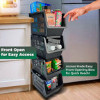 Skywin TidyFriend Small Stackable Storage Bins for Toy Organizer and Storage 4 Pack, Toy Storage Organizer for Kids Room and Home Organization (Black)