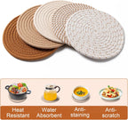 7 Inch Trivets for Hot Dishes, Pots and Pans, 5 Heat Resistant Pot Holders for Kitchen, Home Essentials, Hot Pads for Countertop and Table, Farmhouse Decor Vase Mats, Brown