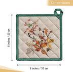 Maison d' Hermine Pot Holders 100% Cotton Heat Resistant Potholders 8" x 8" Hot Pads with Loop BBQ, Cooking, Baking, Grilling, Kitchen, Handling Hot Pans (Pack of 1, Recolte)