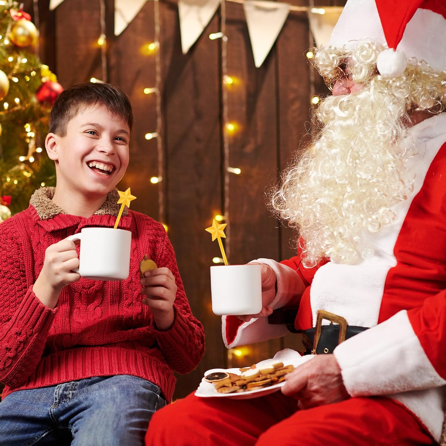 30 Pcs Christmas Drink Stirrers Xmas Stir Stick Holiday Coffee Swizzle Stick Reusable Plastic Hot Cocoa Bar Chocolate Decoration Cocktail Mixer(Christmas Star,Yellow)