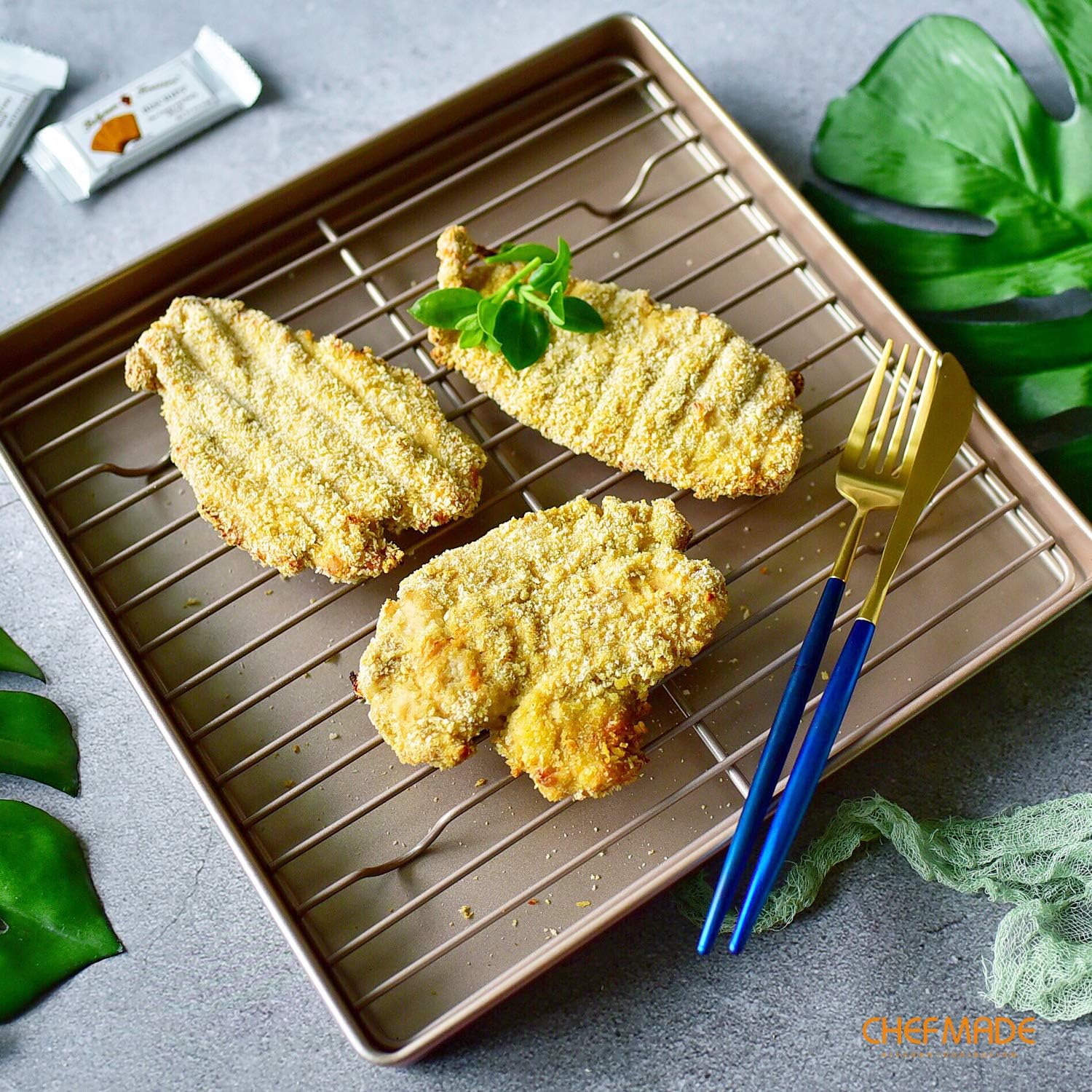 CHEFMADE Baking and Cooling Rack, 10.8-Inch Non-Stick Square Wire Rack for Oven Baking (Champagne Gold)