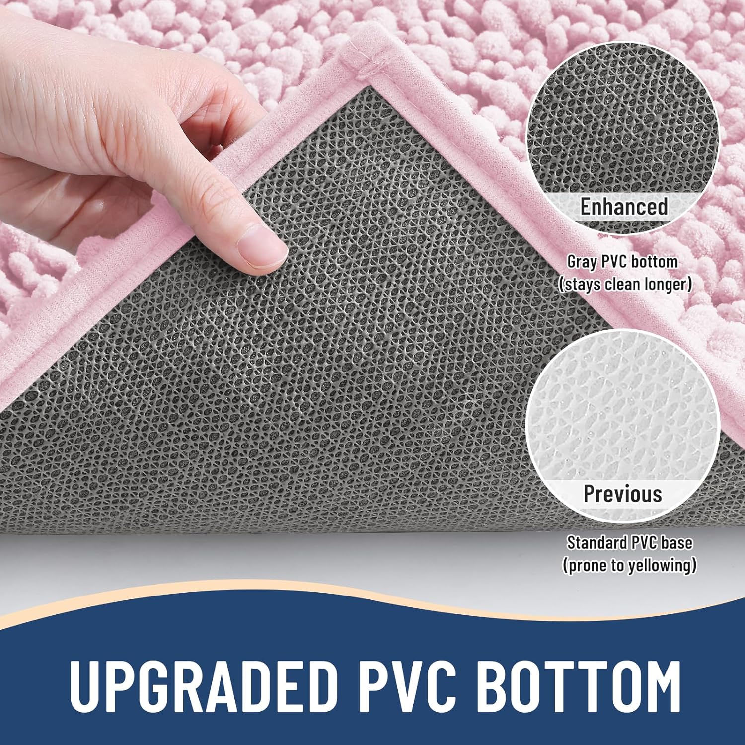 Arotive Luxury Chenille Bathroom Rug Mat, Extra Soft Thick Absorbent Shaggy Bath Rugs, Non-Slip Machine Wash Dry, Plush Bath Mats for Bathroom, Shower and Tub, 60x24, Pink