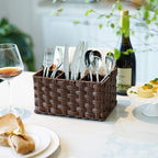 GRANNY SAYS Wicker Utensil Holder Organizer with Handle, Flatware Caddy for Kitchen, Silverware Holder Condiment Organizer, Holds Forks, Knives, Spoons, Napkins and Other Utensils