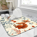 Dish Drying Mat Squirrel in the Flowers Kitchen Mat 16"x24" Bsorbent Coffee Maker Mat for Dishes,Utensils Coffee Maker Pots and Pans Easy Clean Dish Slip Resistant Pad