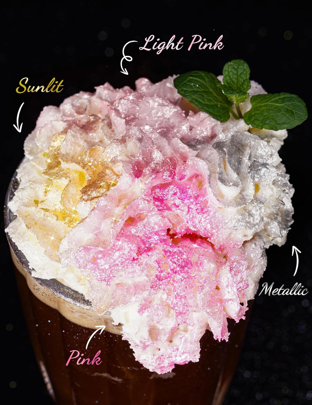 NiHome Edible Luster Dust Glitter Powder Fancy Metallic Sprinkles, Glimmer Luster Dust 4 Bottles of 0.18oz/5g for Decorating Drinks Cakes in Bakeries, Allergen-Free Food Coloring (4 Colors 20g)