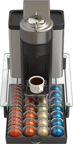DecoBrothers Crystal Tempered Glass Vertuo Pod Holder Drawer, 28 Large or 56 Small Nespresso Capsule Organizer, Black