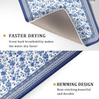 Blue Floral Branches Dish Drying Mat for Kitchen Counter Chinoiserie Pattern Dish Drying Pad 16”x18”Absorbent Vintage Flowers Decor Dishes Drainer Pad Dish Dry Rack Mat for Counter Coffee Bar