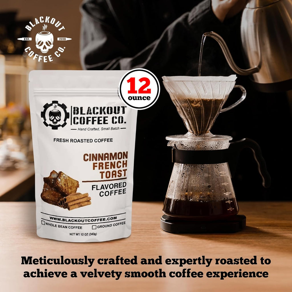 Blackout Coffee Cinnamon French Toast Flavored Ground Coffee – Medium Roast, Smooth Taste, Guilt Free Indulgence – Freshly Roasted 12oz Bag, American Made