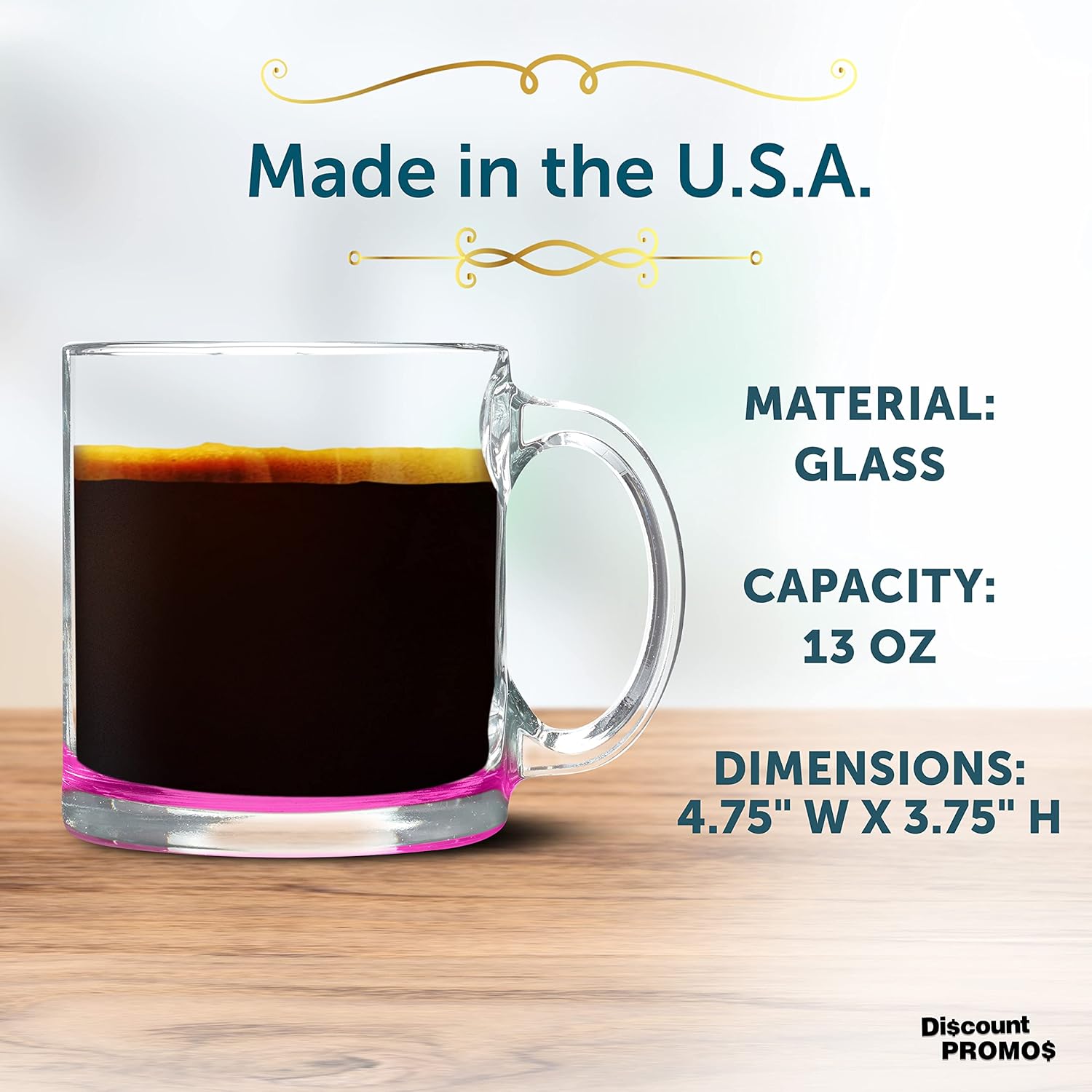 Libbey Clear Glass Coffee Mugs 13 oz. Set of 10, Bulk Pack - Perfect for Coffee, Tea, Espresso, Hot Cocoa, Other Beverages - Pink Bottom