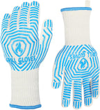 QUWIN BBQ Gloves, Oven Gloves 1472℉ Extreme Heat Resistant, Grilling Gloves Silicone Non-Slip Oven Mitts, Kitchen Gloves for BBQ, Grilling, Cooking, Baking-1 Pair… (Blue, One Size(Long Cuff))