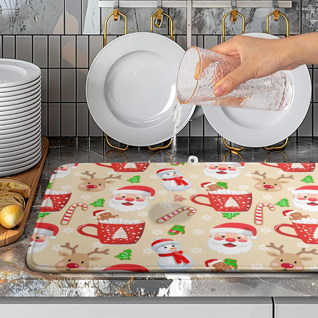 Christmas Gingerbread Man Dish Drying Mat Winter Snowflake Snowman Xmas Kitchen Drying Mat Dish Dryer Mat Absorbent Microfiber Dish Drying Mat Dish Draining Mat for Christmas Decorations 18x24 inch