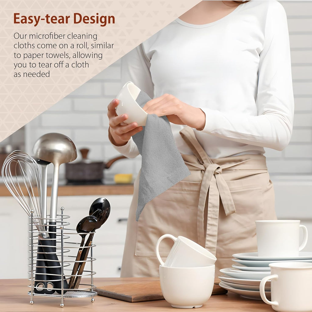 H4N Microfiber Cleaning Cloth Roll, 85 Pack Micro Fiber Wash Cloths for Car, Tear Away Towels, Ultra Absorbent Dish Rags, Non-Abrasive, Reusable and Washable Household Supplies, 11.81" x 11.81", Gray