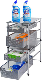 Simple Houseware Stackable 2 Tier Sliding Basket Organizer Drawer, Silver
