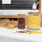 108oz 42oz Straight cylindrical Airtight Storage Jars with Bamboo Lid Set of 2 Large Storage Container Gallon Glass Jars, for Flour, Pasta and Coffee bean (with Black Lable)