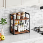 Giikin Counter Shelf Organizer, 2 Tier Kitchen Spice Rack for Countertop, Wood Coffee Counter Organizer for Home (Rustic Brown, L)