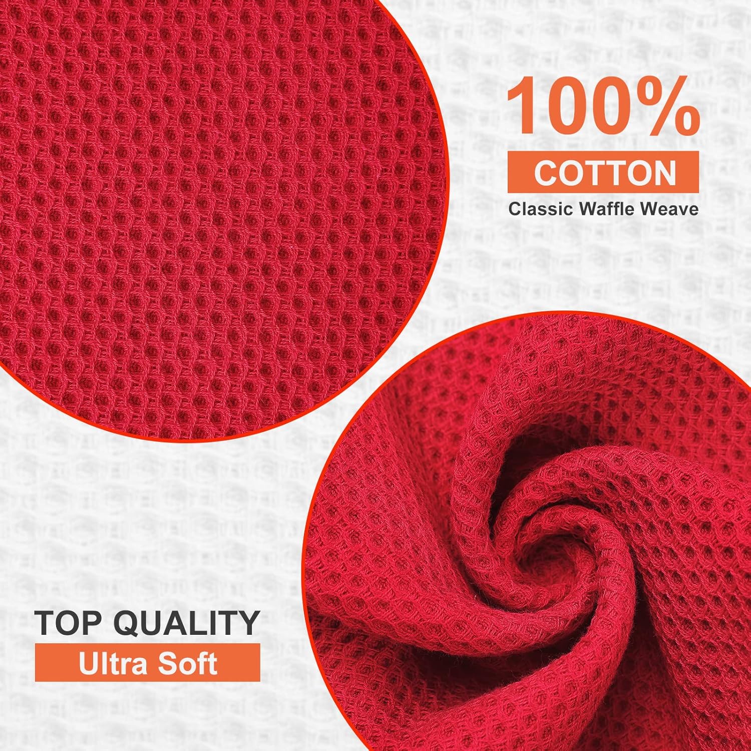 Kitinjoy 100% Cotton Kitchen Dish Cloths, 6 Pack Waffle Weave Ultra Soft Absorbent Dish Towels for Drying Dishes Quick Drying Kitchen Towels Dish Rags, 12 X 12 Inches, Red