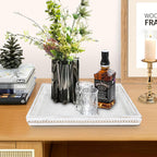 Wooden Decorative Tray, Rectangular Serving Tray with Wood Bead, Farmhouse Big Tray for Ottoman, Countertop, Coffee Tabl, 16.5" x 13"x 1.6" (Retro White)