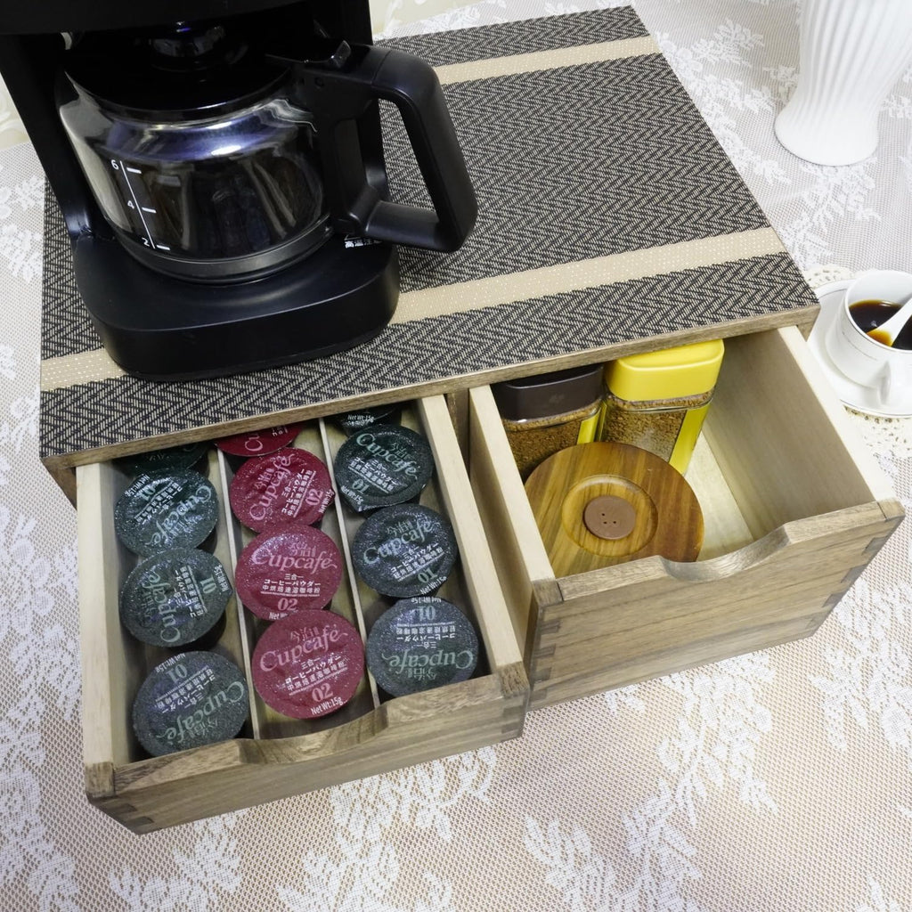 Coffee Pods Storage Drawer Holder for Capsules - Multi Functional Desk Organizer Drawers For K-Cup Coffee Maker Brew - Kitchen Mini Wooden Box Chest Sideboard Counter Organization CF2D3C Dark
