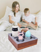 Couch Cup Holder Tray, Soft Food Grade Silicone Acacia Wooden Couch Caddy for Bed Car Seat Beach Organizer, Waterproof Anti-Spill Couch Drink Holder for Snacks Beverage Remote (Black)