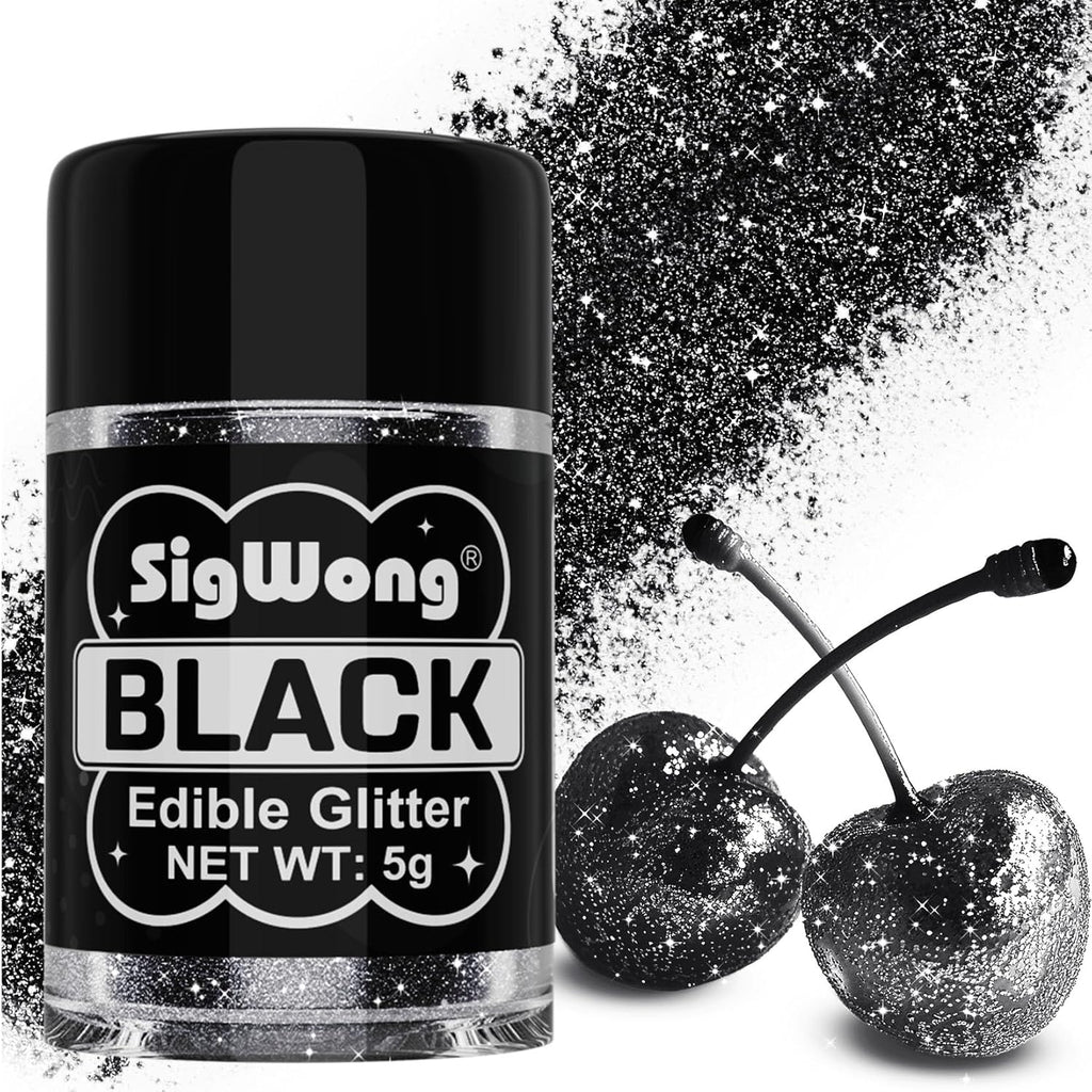 Black Edible Glitter - 5g Food Grade Cake Decorating Shimmering Glitter, Edible Sprinkle Luster Dust for Drinks, Chocolates, Fondant, Strawberries, Cupcakes, Candy, Cookie - Vegan