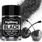 Black Edible Glitter - 5g Food Grade Cake Decorating Shimmering Glitter, Edible Sprinkle Luster Dust for Drinks, Chocolates, Fondant, Strawberries, Cupcakes, Candy, Cookie - Vegan