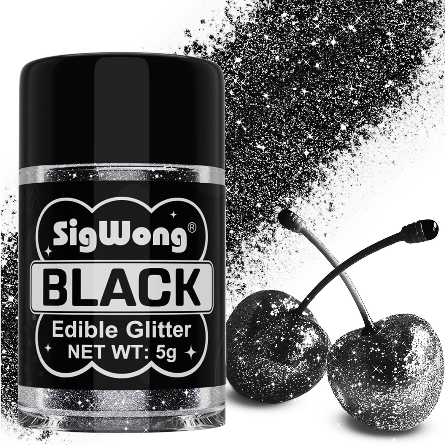 Black Edible Glitter - 5g Food Grade Cake Decorating Shimmering Glitter, Edible Sprinkle Luster Dust for Drinks, Chocolates, Fondant, Strawberries, Cupcakes, Candy, Cookie - Vegan