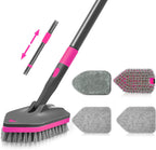NEWE Shower Cleaner Brush, Tub Tile Scrubber with Telescopic Long Handle 60 inches, 4 Scrub Heads for Cleaning Bathroom Bathtub Floor Baseboard Sink Kitchen Toilet (Grey Red)