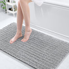 Arotive Luxury Chenille Bathroom Rug Mat, Extra Soft Thick Absorbent Shaggy Bath Rugs, Non-Slip Machine Wash Dry, Plush Bath Mats for Bathroom, Shower and Tub, 54x24, Light Grey