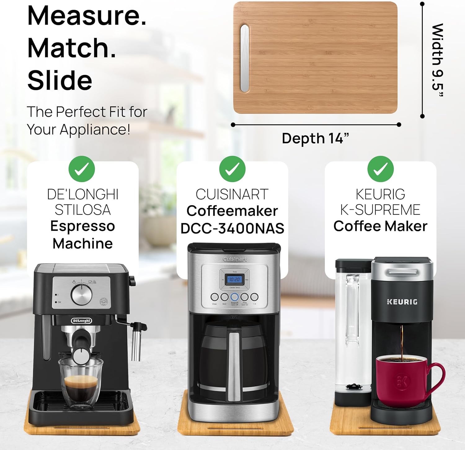 Ibyx Elegant Sliding Tray for Your Coffee Maker & Heavy Kitchen Appliances - Sturdy, Slides Easily from Under The Cabinet (Natural, 9.5”W x 14”D)