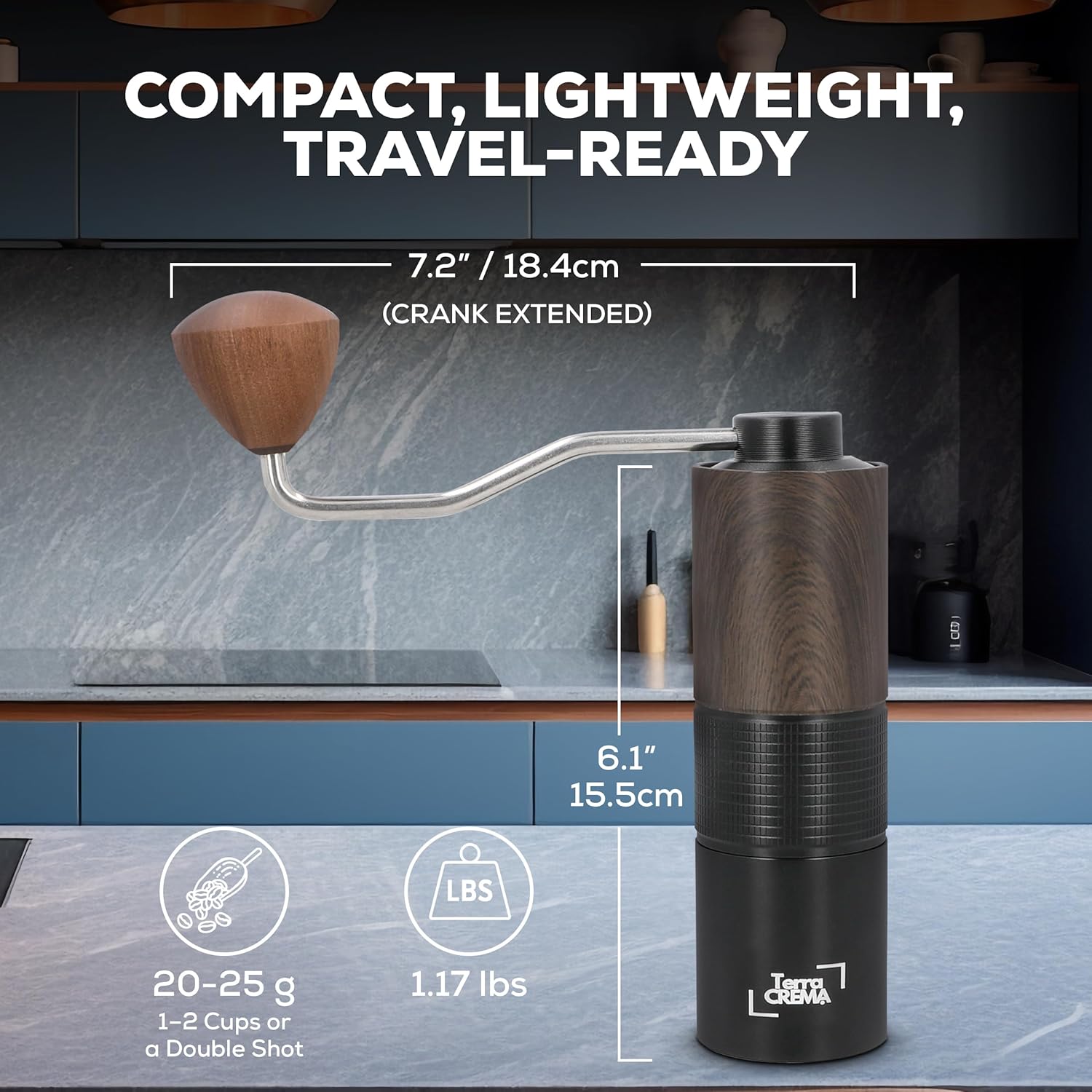 Manual Coffee Grinder With Stainless Steel Burr – Hand Coffee Grinder for Espresso Pour Over and French Press – Travel-Ready Design With Carry Case Brush and Blower