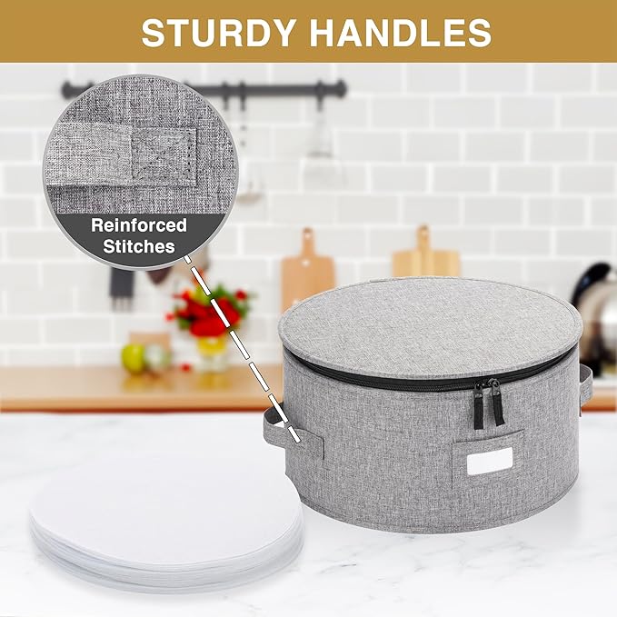 China Storage Case for Salad Plate - 10" W x 6" H - Includes 12 Felt Dividers. Hard Shell and Stackable with Padded Interior