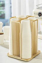 Annova Paper/Plastic Cup and Lid Holder Plastic Storage Organizer, 360°Rotating Coffee Mup Dispenser with 4 Compartments, Multifunctional Storage Rack for Home, Office, Bar, Coffee Shop (Gold)
