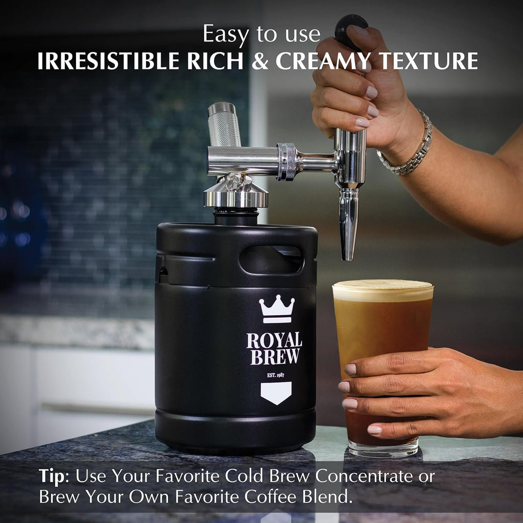 The Original Royal Brew Nitro Cold Brew Coffee Maker - Gift for Coffee Lovers - 64 oz Home Keg, Nitrogen Gas System Coffee Dispenser Kit
