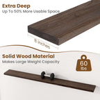 Floating Shelves for Wall Decor, 8 Inch Deep Rustic Solid Elm Wood Floating Shelves Wall Mounted, Wall Shelves with Invisible Bracket for Living Room Bathroom Bedroom Kitchen, 72 Inch Set of 1, Walnut